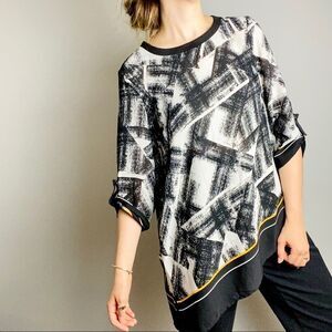 NWT black white light weight scarf top 3/4 sleeve blouse